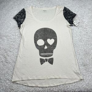 Express Skull Short Sleeve Sequin Sequins Sleeve Tee NEW